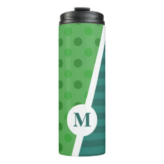 Bouteilles Isothermes Pois et rayures bleus et verts : Monogramme