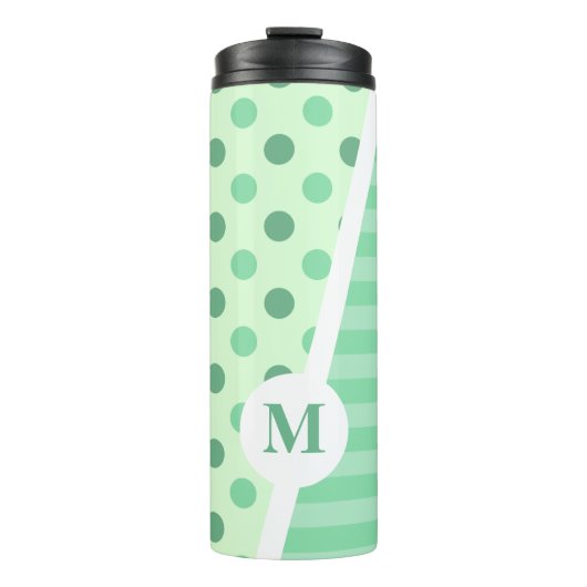 Bouteilles Isothermes Pois et rayures bleus frais : Monogramme (Devant)