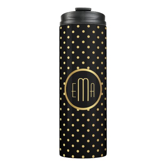 Bouteilles Isothermes Pois or chic sur noir avec votre Monogramme (Devant)