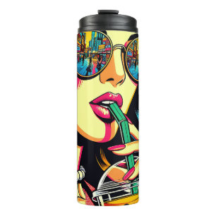 Bouteilles Isothermes Pop Art Bande Dessinée Belle Femme Buvant du Boba