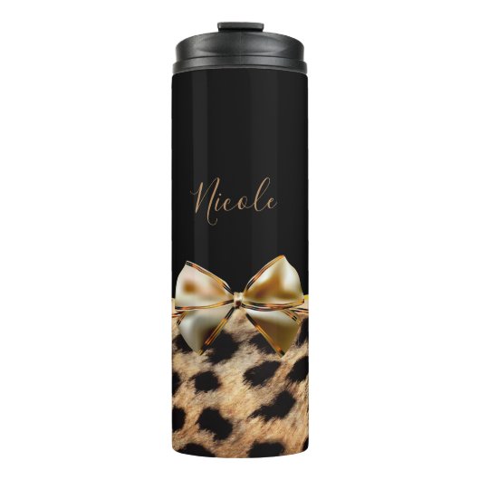 Bouteilles Isothermes Poster de animal Cheetah Leopard Black & Gold Bow (Devant)