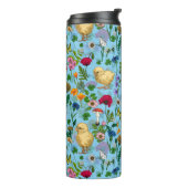Bouteilles Isothermes Poulets et fleurs sauvages sur le bleu bébé (Tourné sur la gauche)