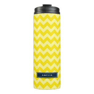 Bouteilles Isothermes Preppy Chevron dans les tons d'un monogramme jaune