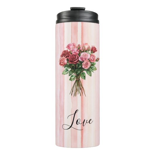 Bouteilles Isothermes Pretty Pink Stripes Roses Floral (Devant)