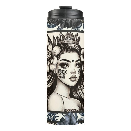 Bouteilles Isothermes Princesse polynésienne Bleu Floral Tribal (Devant)