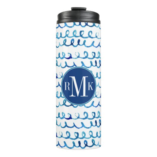 Bouteilles Isothermes Profil onduleux d'aquarelle bleue peinte à la main (Devant)