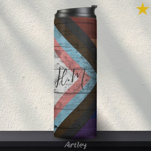 Bouteilles Isothermes Progrès Fierté Drapeau LGBT Wood Grain Nom personn