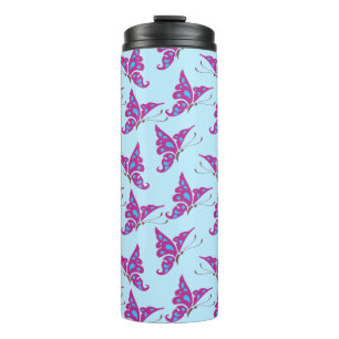 Bouteilles Isothermes Purple Butterflies on Light Blue, Butterfly Print