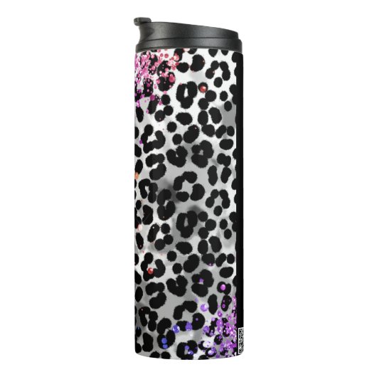 Bouteilles Isothermes *~* QR Parties scintillant rose animal léopard Mot (Tourné sur la droite)