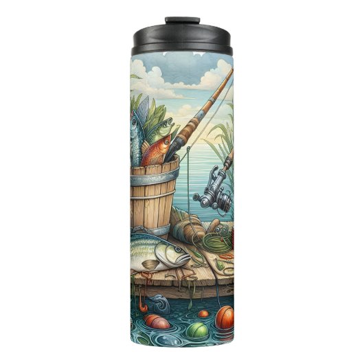 Bouteilles Isothermes Quai de pêche avec scène de capture complète (Devant)