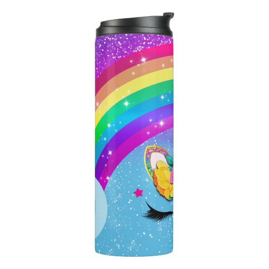 Bouteilles Isothermes Rainbow Sparkto Glittery Unicorn Horn Face (Tourné sur la gauche)