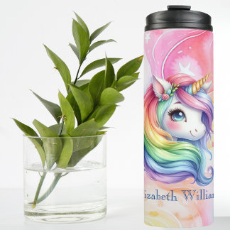 Bouteilles Isothermes Rainbow Unicorn Design avec nom personnalisé