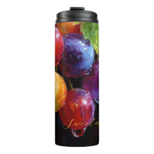 Bouteilles Isothermes Raisins et gouttes de rosée aquarelle vibrants