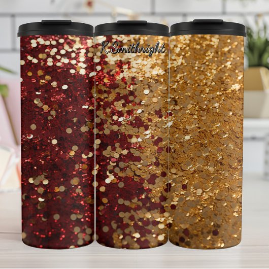 Bouteilles Isothermes Red Gold Glitter Festive Confetti