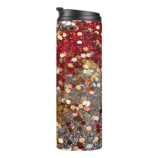 Bouteilles Isothermes Red Gold Silver Glitter Confetti (Tourné sur la droite)