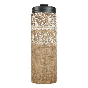 Bouteilles Isothermes REGARDE Brown DE BURLAP AVEC REGARDE DE LACE BLANC