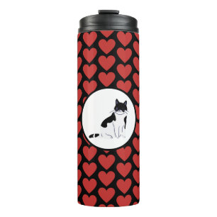 Bouteilles Isothermes Reine des coeurs rouges chat noir blanc