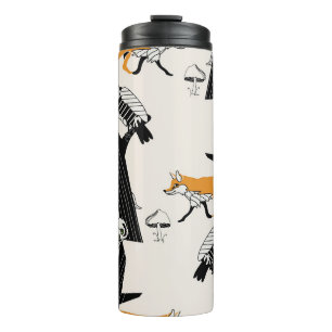 Bouteilles Isothermes Renard, hibou, arbre, sans couture vintage.