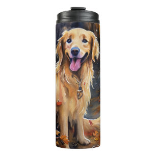 Bouteilles Isothermes Retriever doré Halloween avec citrouilles effrayan