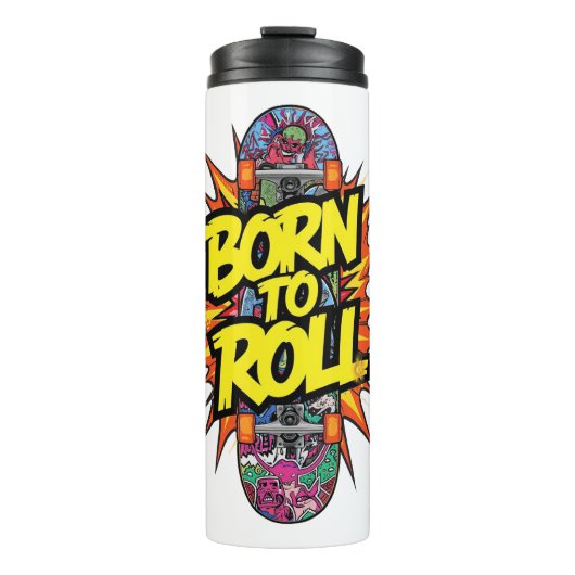 Bouteilles Isothermes Retro Comic Style "Born to Roll" Skater (Devant)