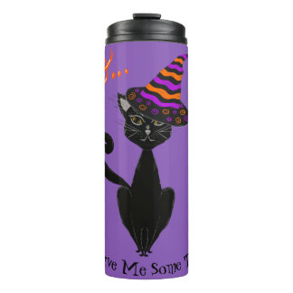 Bouteilles Isothermes Rétro Halloween noir blasé chat avec sorcière Casq