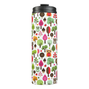 Bouteilles Isothermes rétro motif de hibou d'arbre rose de feuille