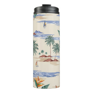 Bouteilles Isothermes Retro sans couture motif d'île tropicale à la lumi