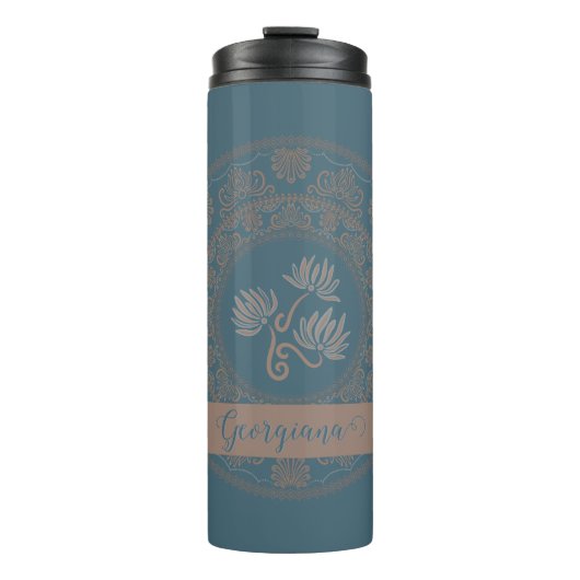 Bouteilles Isothermes Rococo Turquoise doré personnalisé Lotus Dot Manda (Devant)