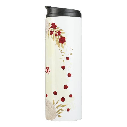 Bouteilles Isothermes Romantique rouge foncé & fleurs blanches (Tourné sur la droite)