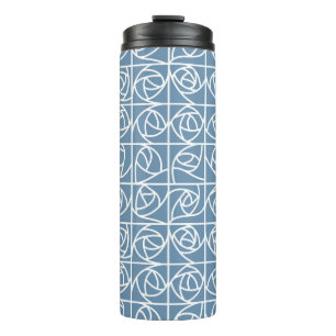 Bouteilles Isothermes Rose Art déco Carrés Stylisé Floral bleu pâle