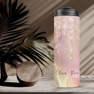 Bouteilles Isothermes Rose blush chic licorne paillettes monogramme qui