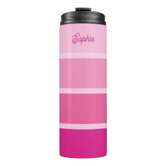 Bouteilles Isothermes Rose chaud vif | Ombre Stripes avec script (Devant)