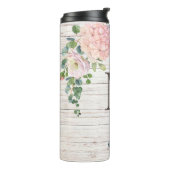 Bouteilles Isothermes Rose de Monogramme en bois vieilli Hydrangea & Euc (Tourné sur la gauche)
