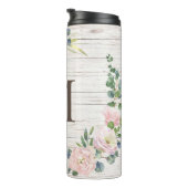 Bouteilles Isothermes Rose de Monogramme en bois vieilli Hydrangea & Euc (Tourné sur la droite)