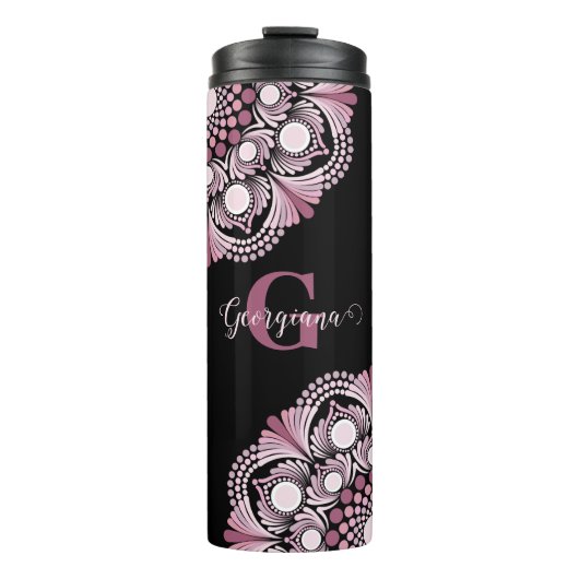 Bouteilles Isothermes Rose Dusky Personnalisé Boho Floral Dot Mandala (Devant)