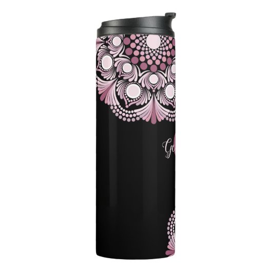 Bouteilles Isothermes Rose Dusky Personnalisé Boho Floral Dot Mandala (Tourné sur la gauche)