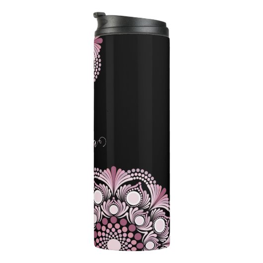 Bouteilles Isothermes Rose Dusky Personnalisé Boho Floral Dot Mandala (Tourné sur la droite)