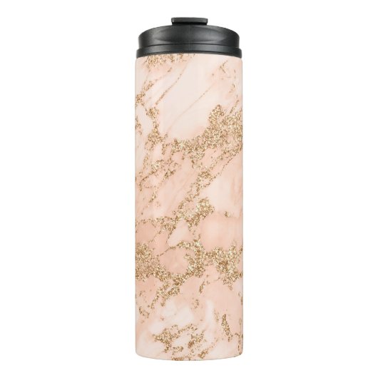 Bouteilles Isothermes Rose en marbre parties scintillant d'or abstrait (Devant)