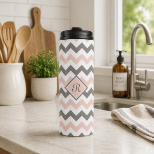 Bouteilles Isothermes Rose et gris Chevron personnalisé