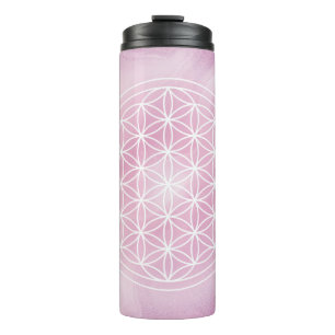 Bouteilles Isothermes rose, fleur de vie, géométrique sacrée