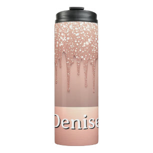 Bouteilles Isothermes Rose Gold Glitter Drip Nom personnalisé