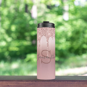 Bouteilles Isothermes Rose Gold Monogramme Pailleté Dégoulinant Blush Ro
