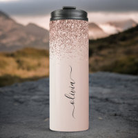 Rose Gold - Paillettes Rose Blush Monogramme Perso