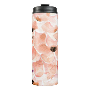 Bouteilles Isothermes Rose, pivoine, feuille, motif aquarelle.