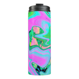 Bouteilles Isothermes Rose Rétro et Art Liquide Bleu Clair sur Hydrangea