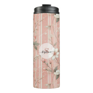 Bouteilles Isothermes Rose rose vintage sur Arrière - plan rose rayé