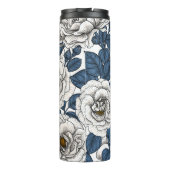 Bouteilles Isothermes Roses blanches avec feuilles bleus sur blanc (Dos)