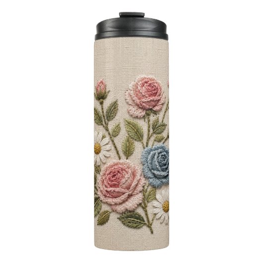 Bouteilles Isothermes Roses Brodées Blush & Bleu (Devant)