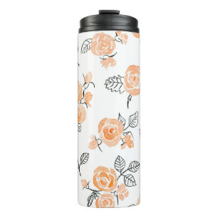 Bouteilles Isothermes Roses d'aquarelle : Arrière - plan blanc d'encre