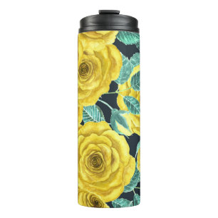 Bouteilles Isothermes Roses d'aquarelle jaune avec feuilles et pattes de
